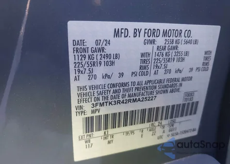 2024 Ford Mustang Mach-E Premium z USA, uszkodzony, nr VIN 3FMTK3R42RMA25227